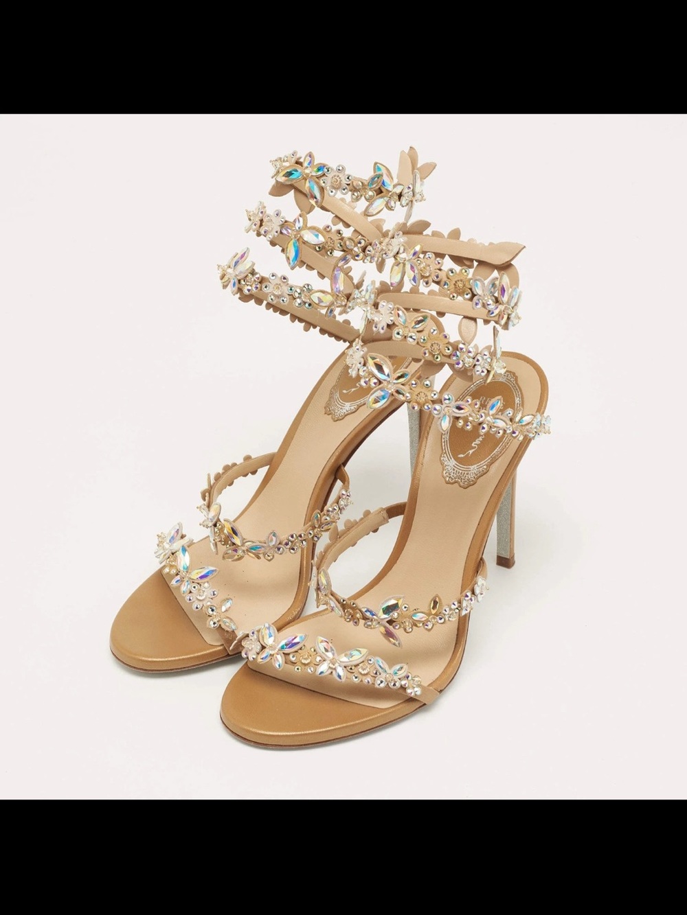 Rene Caovilla Eden Nude Sandal 105 Crystal Embellished Ankle Wrap - Picture 14 of 16